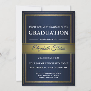 Faire-part Photo de Parents Navy Gold and White Graduation