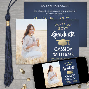 Faire-part Photo De Parents Navy Gold & White Graduation