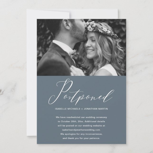 Faire-part Photo de report de mariage Dusty Blue nouvelle dat (Devant)