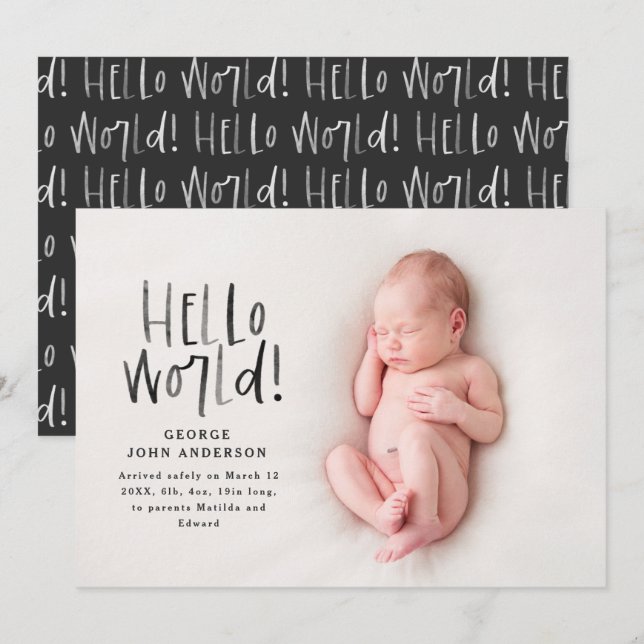 Faire-part Photo de typographie monochrome minimale moderne (Devant / Derrière)