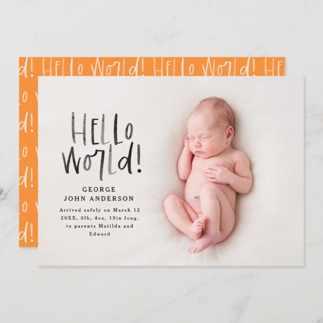 Faire-part Photo de typographie orange minimaliste moderne (Devant / Derrière)