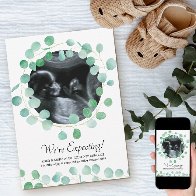 Faire-part Photo d'échographie Eucalyptus Verdure Grossesse (Créateur téléchargé)