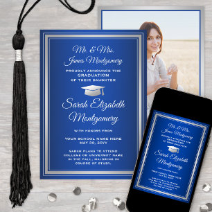 Faire-part Photo des parents Diplômés bleu royal et blanc