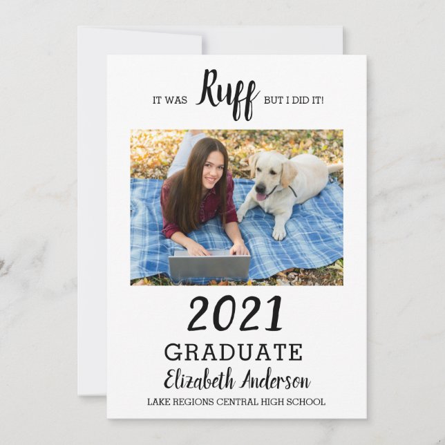 Faire-part Photo Drôle C'Était Ruff Classe De 2021 Diplômé (Devant)