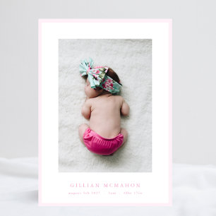 Faire-part photo élégant cadre rose doux bébé naissance