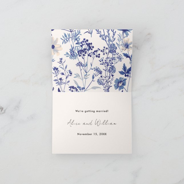 Faire-part Photo Indigo Blue and Cream Fleur sauvage Mariage (Intérieur)