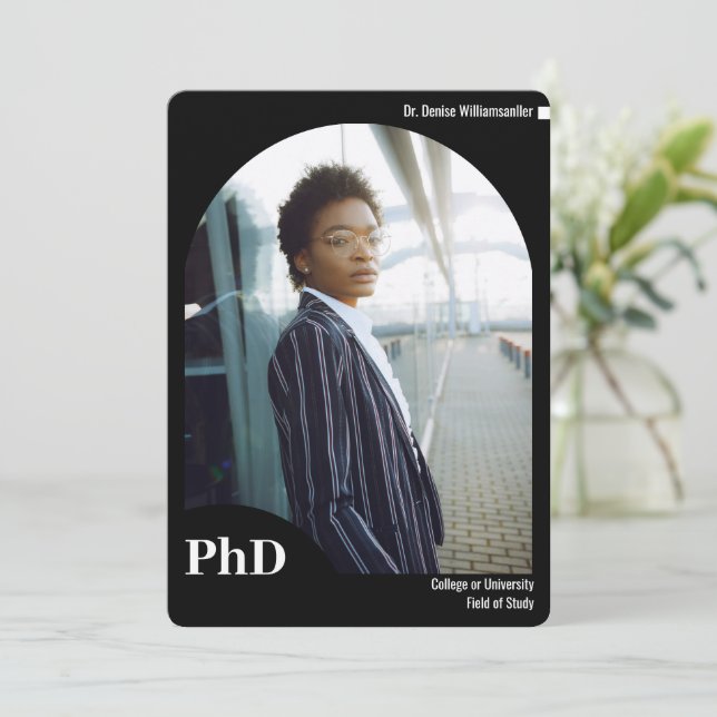 Faire-part Photo minimale Arc Noir Doctorat (Debout devant)