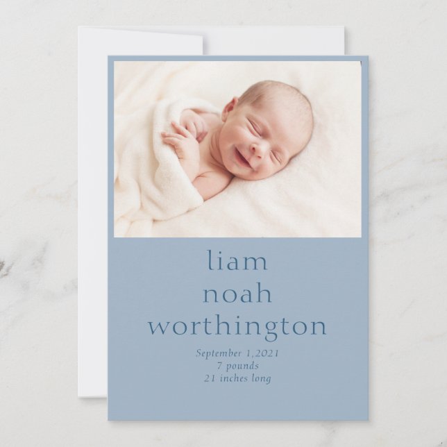 Faire-part Photo moderne Blue Baby Boy (Devant)