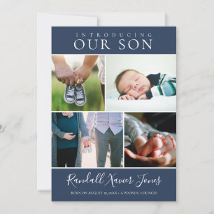 Faire-part Photo moderne Collage Blue Baby Boy Birth