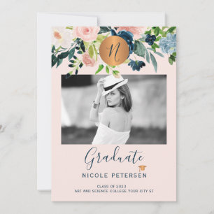 Faire-part Photo moderne élégante florale or graduation