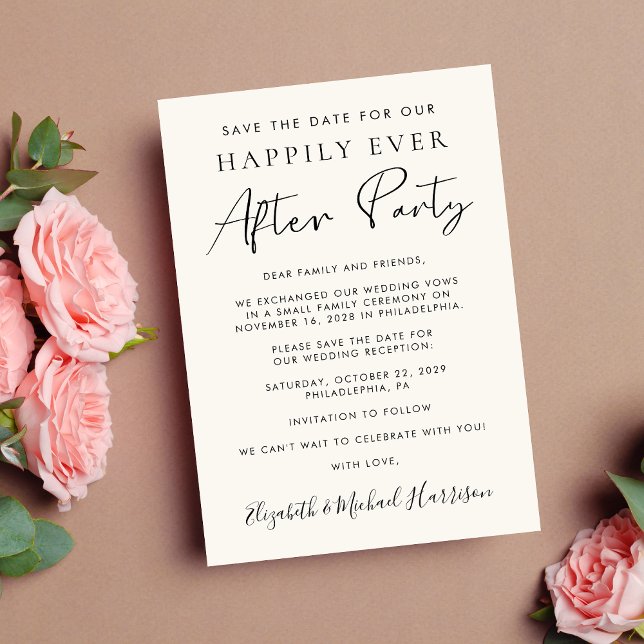 Faire-part Photo moderne Mariage crème de réception Enregistr (A stylish save the date announcement for a reception to celebrate your elopement or private wedding)