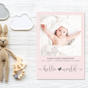 Faire-part Photo moderne Naissance d'une fille rose