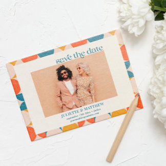 Faire-part Photo moderne Retro Orange Blue Mid Century