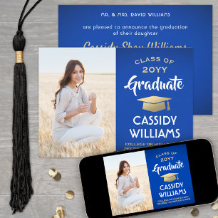 Faire-part Photo Parents Bleu Gold & White Graduation