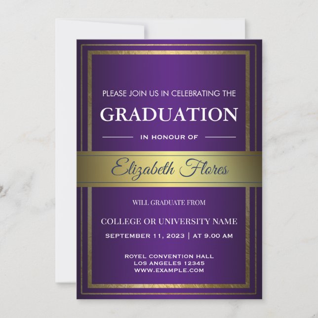 Faire-part Photo Parents Purple Gold & White Graduation (Devant)