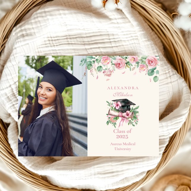 Faire-part Photo Pink Floral Graduation (Créateur téléchargé)