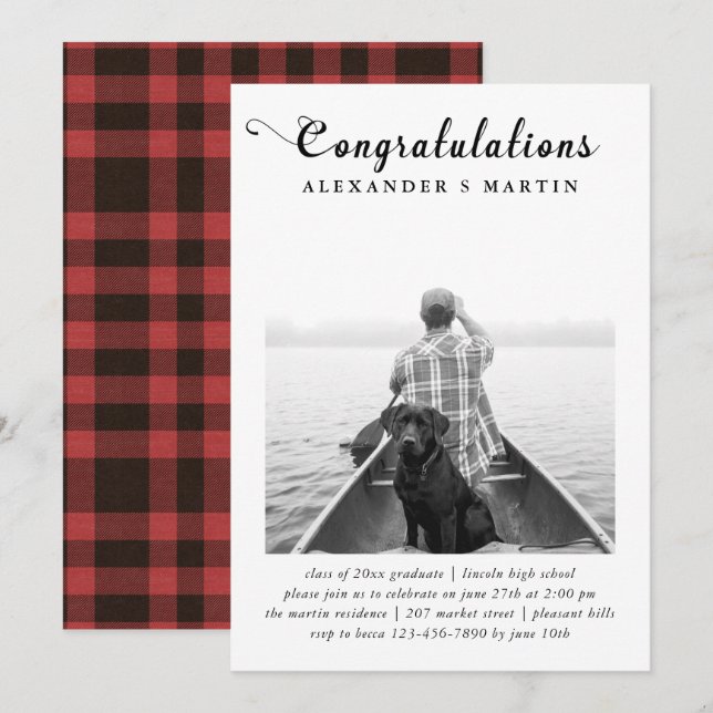 Faire-part photo Plaid Graduation Party (Devant / Derrière)
