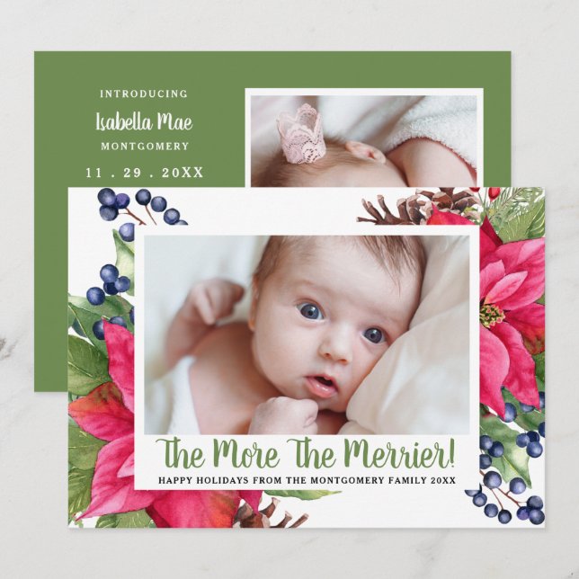 Faire-part Photo Plus Le Merrier Poinsettia Vacances Bébé (Devant / Derrière)