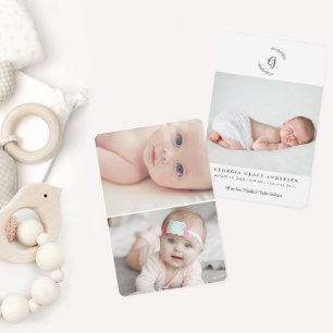 Faire-part Photo pour bébé Monogramme moderne Laurel Naissanc