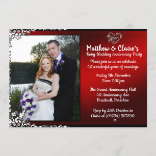 Faire-part photo pour les 40 ans de mariage Rubis