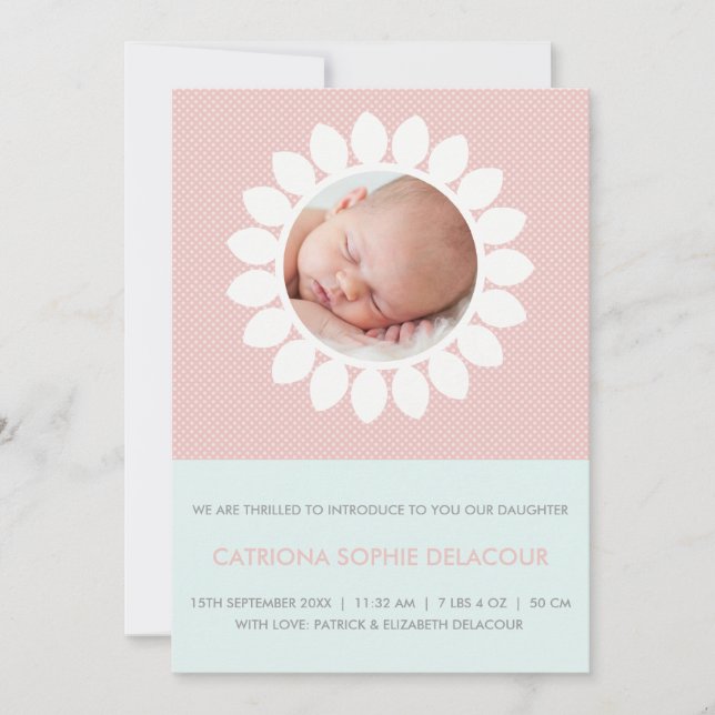 Faire-part Photo rose coupée Floral Baby Girth Birth (Devant)