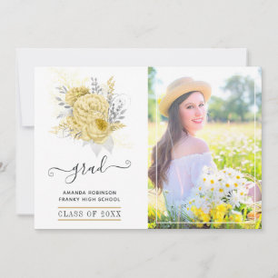 Faire-part Photo Rustique Silver et Gold Floral Graduation