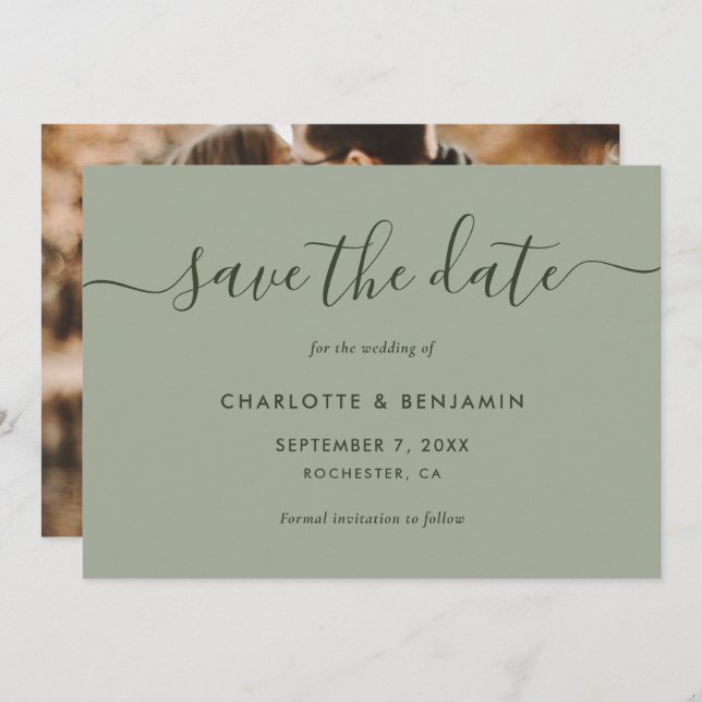 Faire-part Photo Sage Green Mariage (Devant / Derrière)