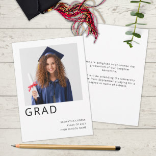 Faire-part Photo simple 2022 Graduation Blanc