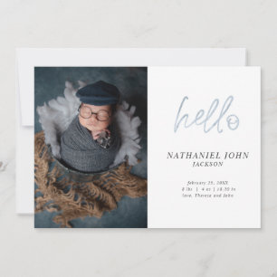 Faire-part Photo simple Hello Blue Typography Baby