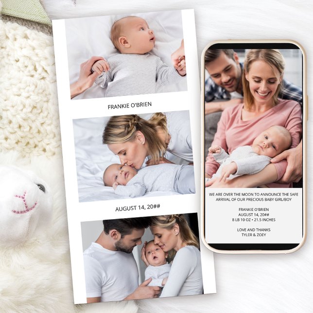 Faire-part Photo Strip Collage 4 Photo Naissance (Photo Strip Birth Announcement available printed or as printable digital download)