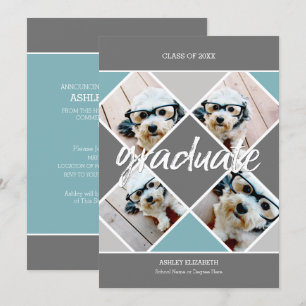 Faire-part photo tendance gris bleu Graduation