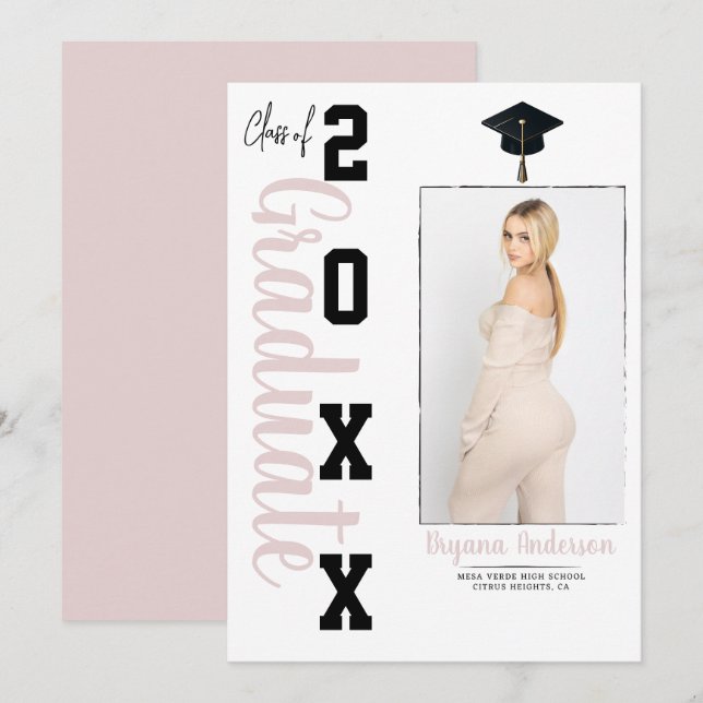 Faire-part photo tendance Pink Black Graduation (Devant / Derrière)