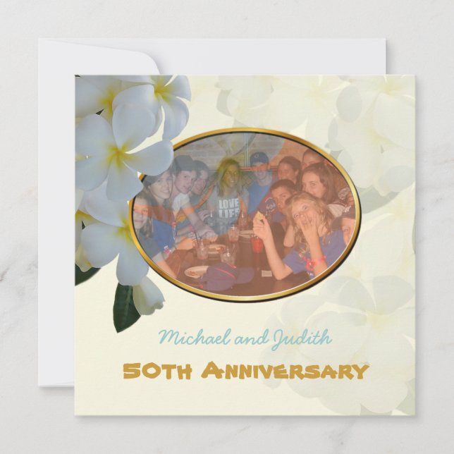 Faire-part photo tropical de collier de fleurs de  (Devant)