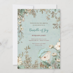 Faire-part Photo vintage Cute Bear Botanical Baby Birth