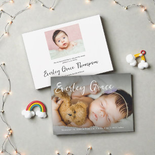 Faire-part Photos de bébé personnalisées Nom élégant en scrip