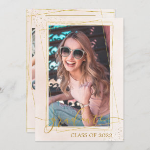 Faire-part Photos de graduation en or rose pâle géométrique m