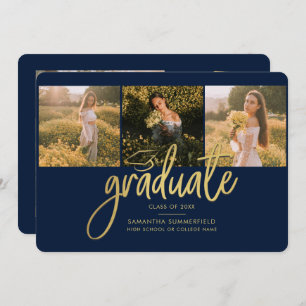 Faire-part Photos de Graduation Marine Blue Script 2025