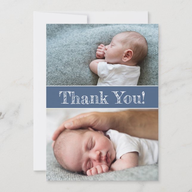 Faire-part Photos de Merci de bébé bleu moderne Message (Devant)