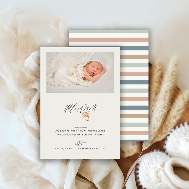 Faire-part Photos minimalistes pour bébé nouveau-né Hello Wor (Créateur téléchargé)