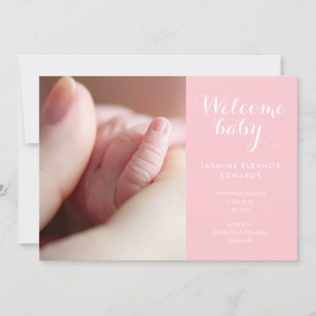 Faire-part Photos Monogramme Pink Script Naissance (Devant)
