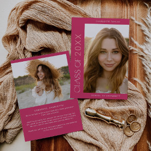 Faire-part Pied moderne Classe rose de 2024 Diplôme Photo