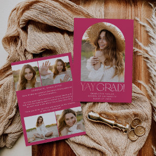 Faire-part Pied moderne Pink Yay Grad Photo Arch Grad Grad