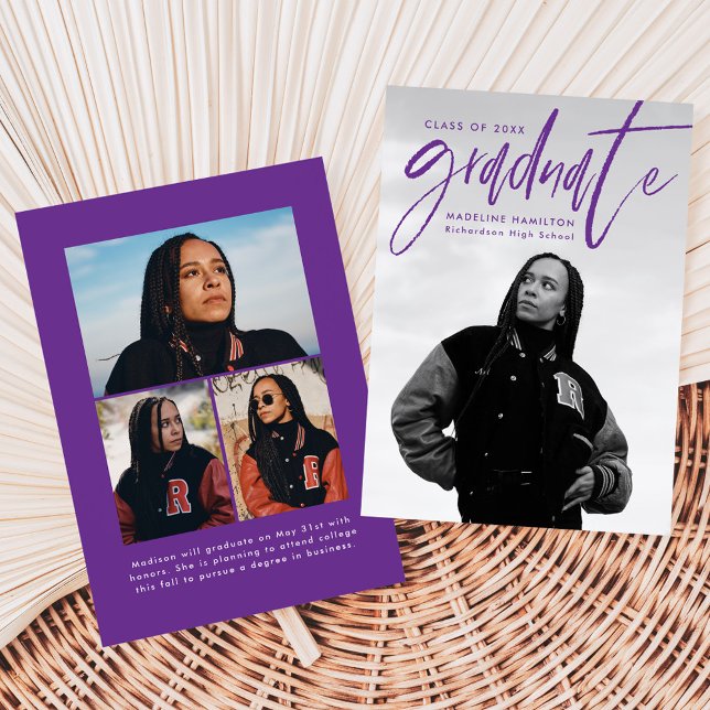 Faire-part Pinceau violet manuscrit Script 4 Diplôme photo (Créateur téléchargé)