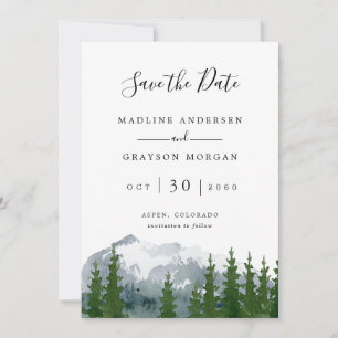 Faire-part Pine d'aquarelle de montagne Photo Sauvez la datte