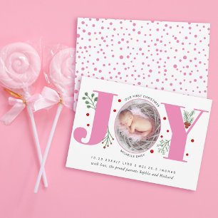 Faire-part Pink Joy First Noël photo bébé naissance