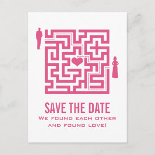 Faire-part Pink Love Maze Enregistrer la date Carte postale