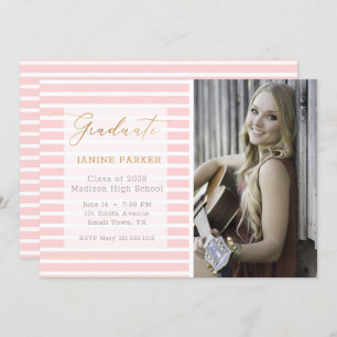 Faire-part Pink Stripe Ajouter Votre Propre Diplôme Photo