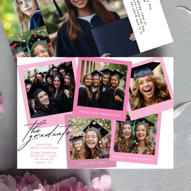 Faire-part Pink White High School COLLAGE Photo Graduation (Créateur téléchargé)