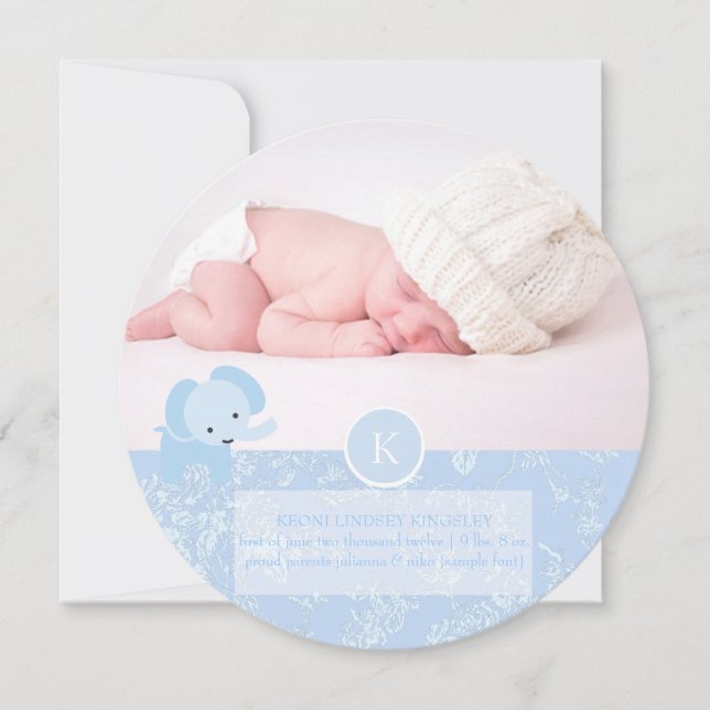 Faire-part PixDezines bleu toile+éléphant (Devant)