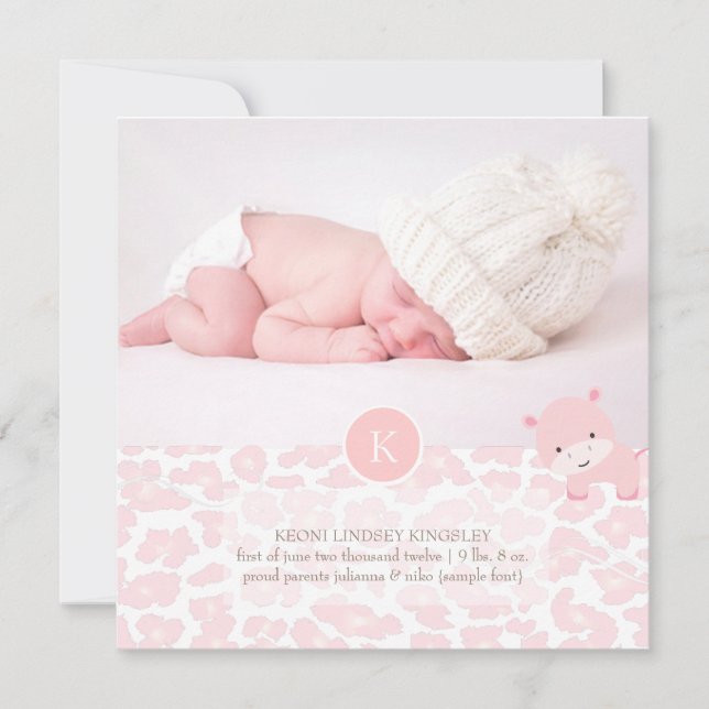 Faire-part PixDezines hippo rose+faire-part de naissance léop (Devant)